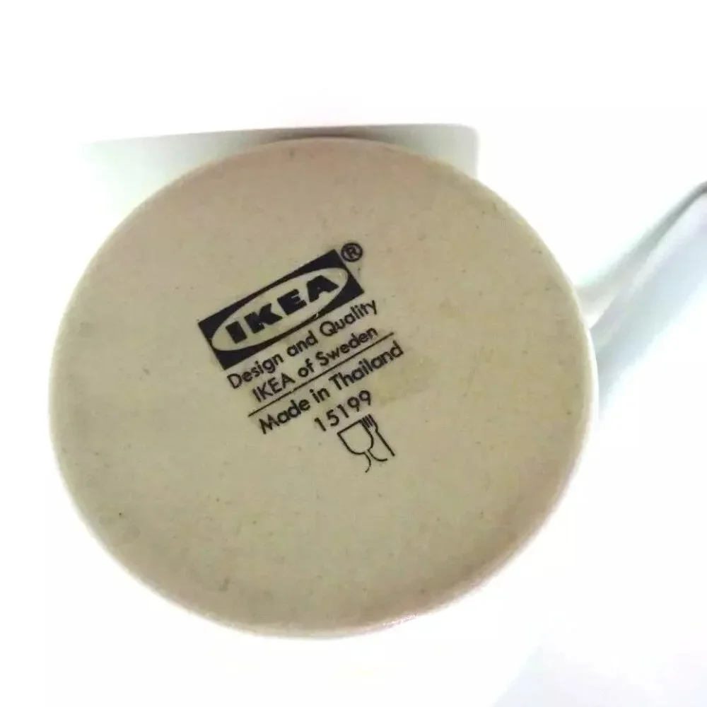 IKEA MUG White W Stripes & Blue Interior 15199 L Hook Handle Coffee Tea Mug Cup